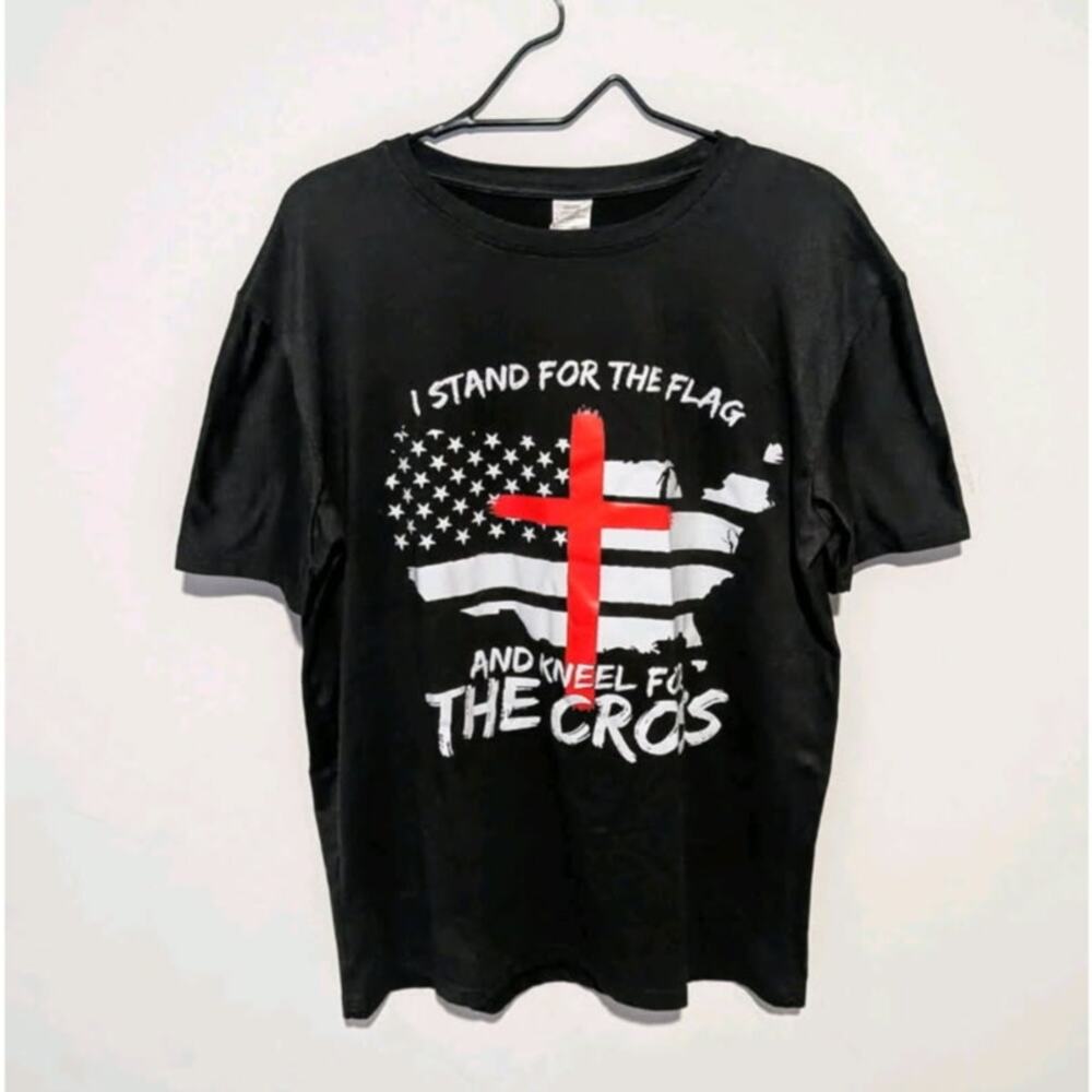 "I Stand For The Flag And Kneel For The Cross" Black Tee Size XL